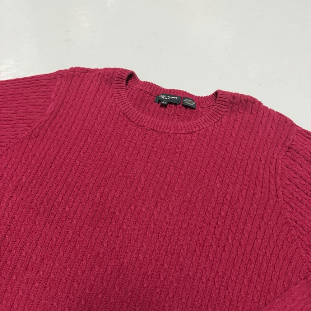 Jeanne Pierre Woman 2X Red Cable Knit Sweater Crew Neck Pullover Cotton - Picture 2 of 6